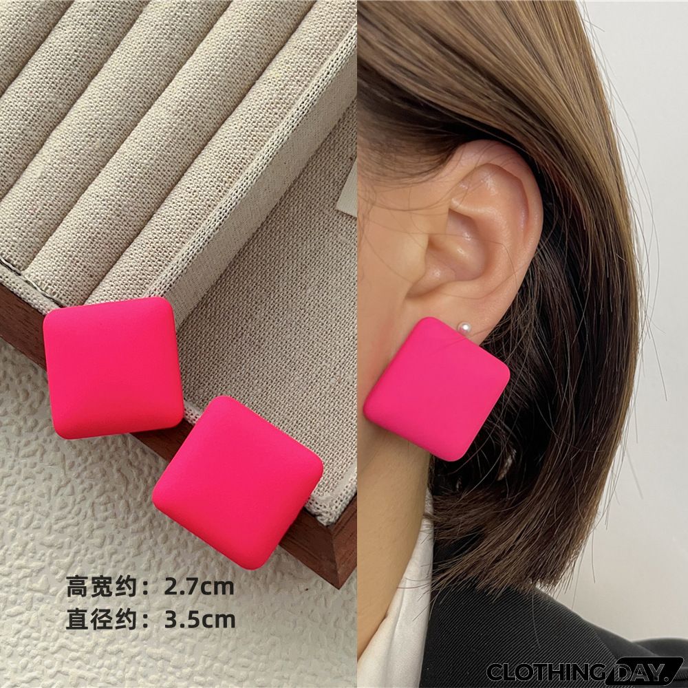 Women Fashion Geometric Fluorescent Rose Without Ear Hole Ear Clip Earrings
