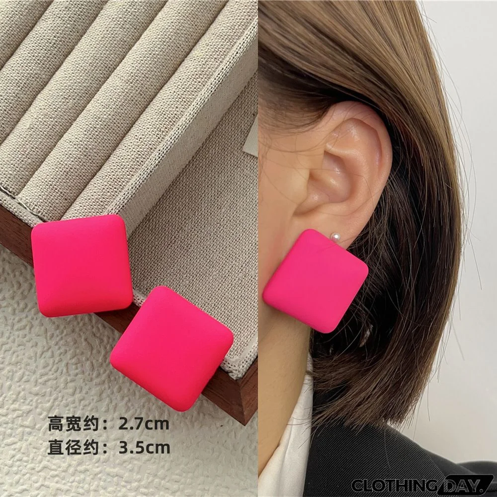 Women Fashion Geometric Fluorescent Rose Without Ear Hole Ear Clip Earrings