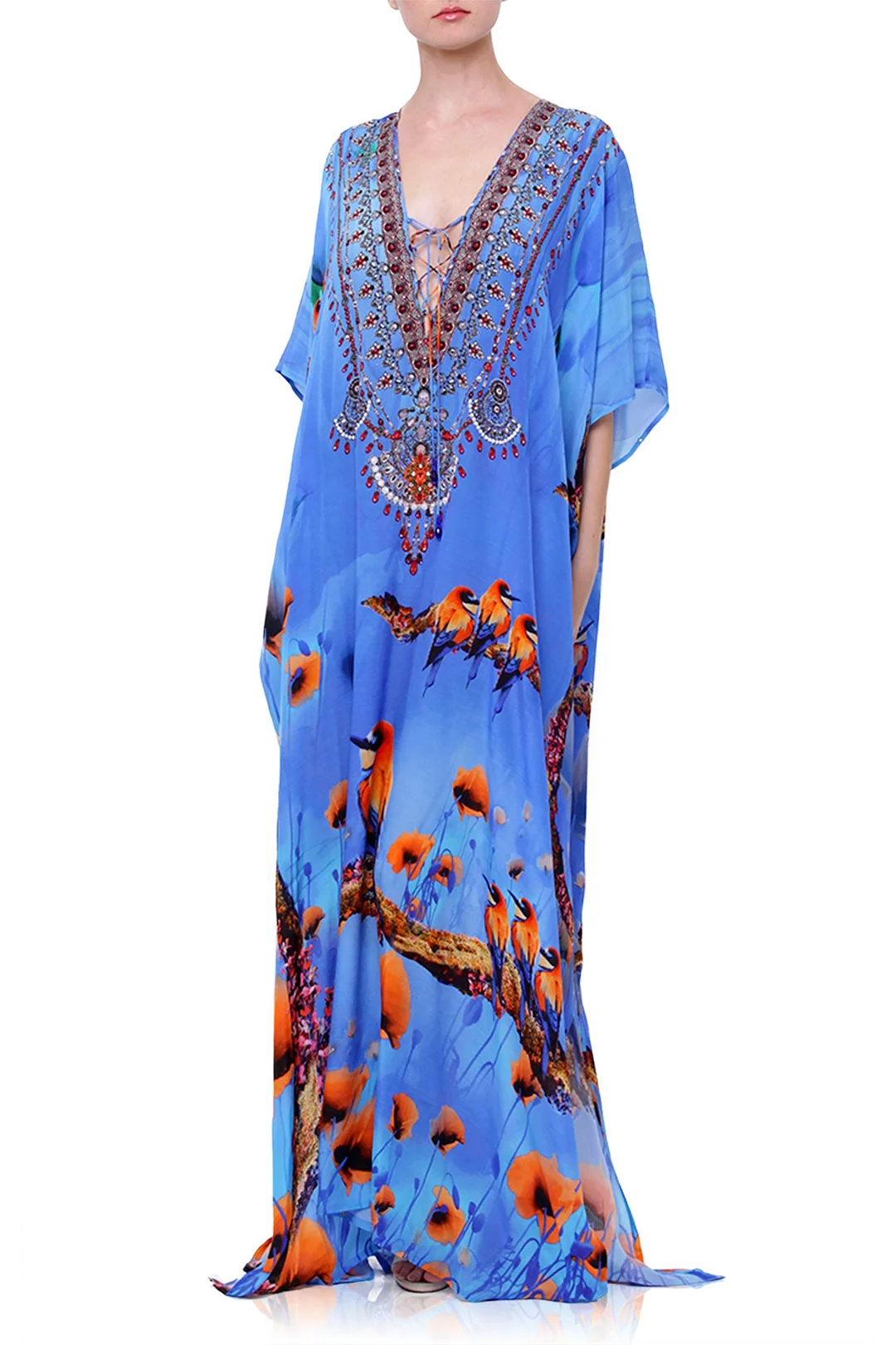 Printed Kaftan Dress in Blue