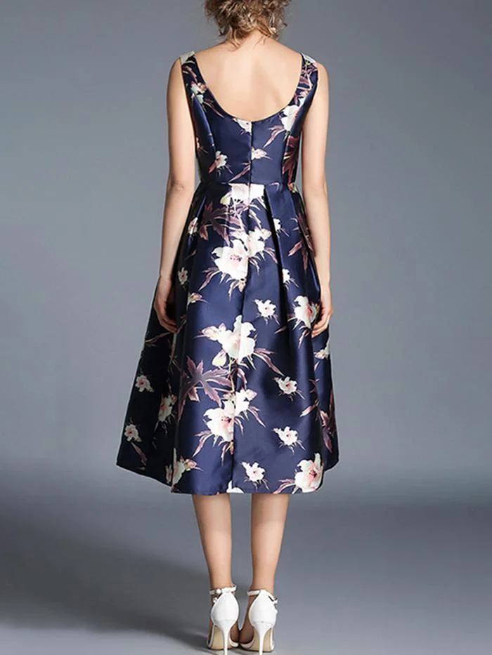 Women's new sleeveless vest printed mid-length dress