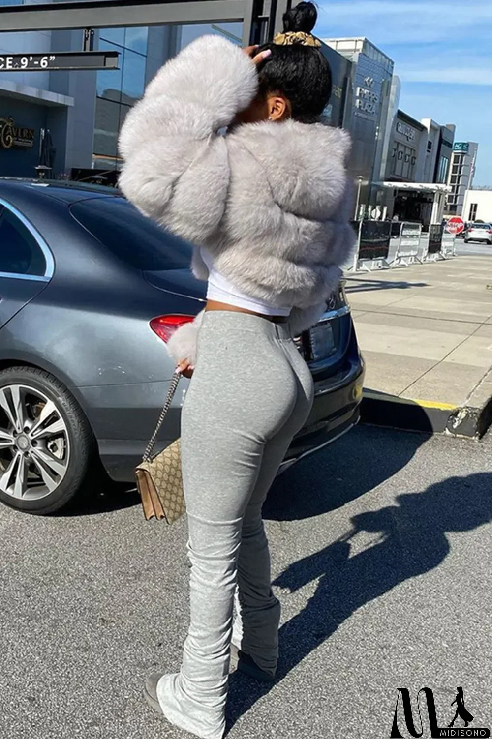 MidiSono - Black Polyester Drawstring Sleeveless Mid Patchwork Split Solid Hole Boot Cut Pants