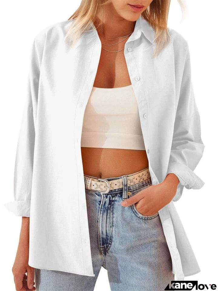Autumn New Candy Color Long Sleeve Button Down Shirts for Fashionable Ladies