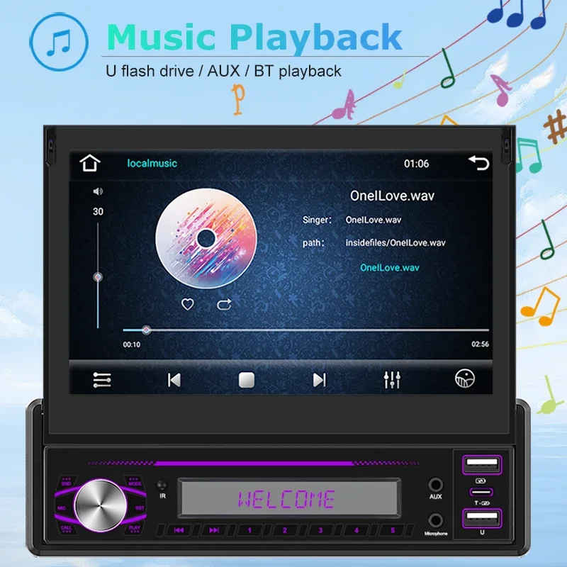  F Radio auto retractabil cu ecran retractabil Android Auto de 7 inch Bluetooth Bluetooth Navigație auto FM Radio auto