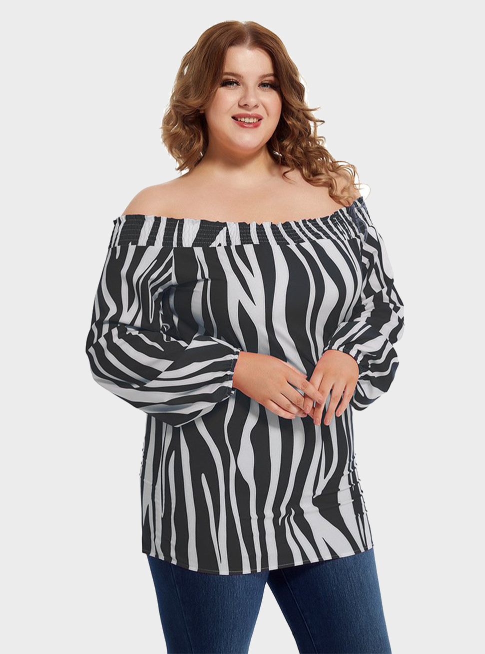 Plus Size One-line Neck And Leaky Shoulder Sexy T-shirt DMladies