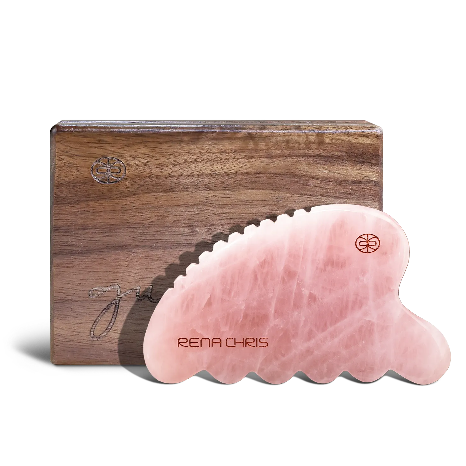 RENA CHRIS rose quartz body gua sha tool with wooden gift box
