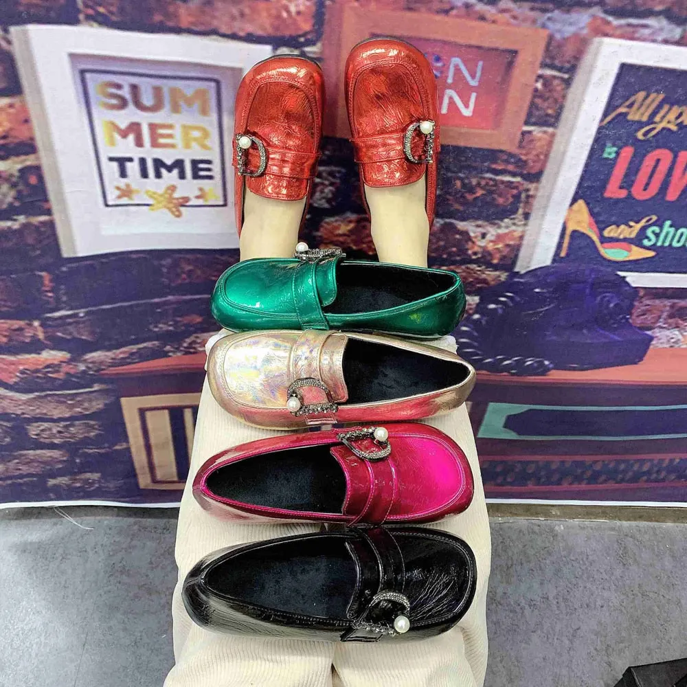 women shoes Patent Leather  Shoes Slip On Ladies Shoes Fashion Design Luxury Loafers Buckle Flat Shoes