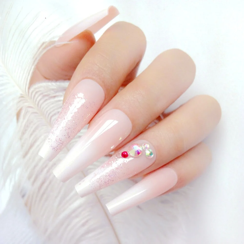 24Pcs Super Long Ballerina Artificial Fake Nail For Design Gradient Nude French False Nail DIY Finger Tip Manicure Tool-Nail Inspo