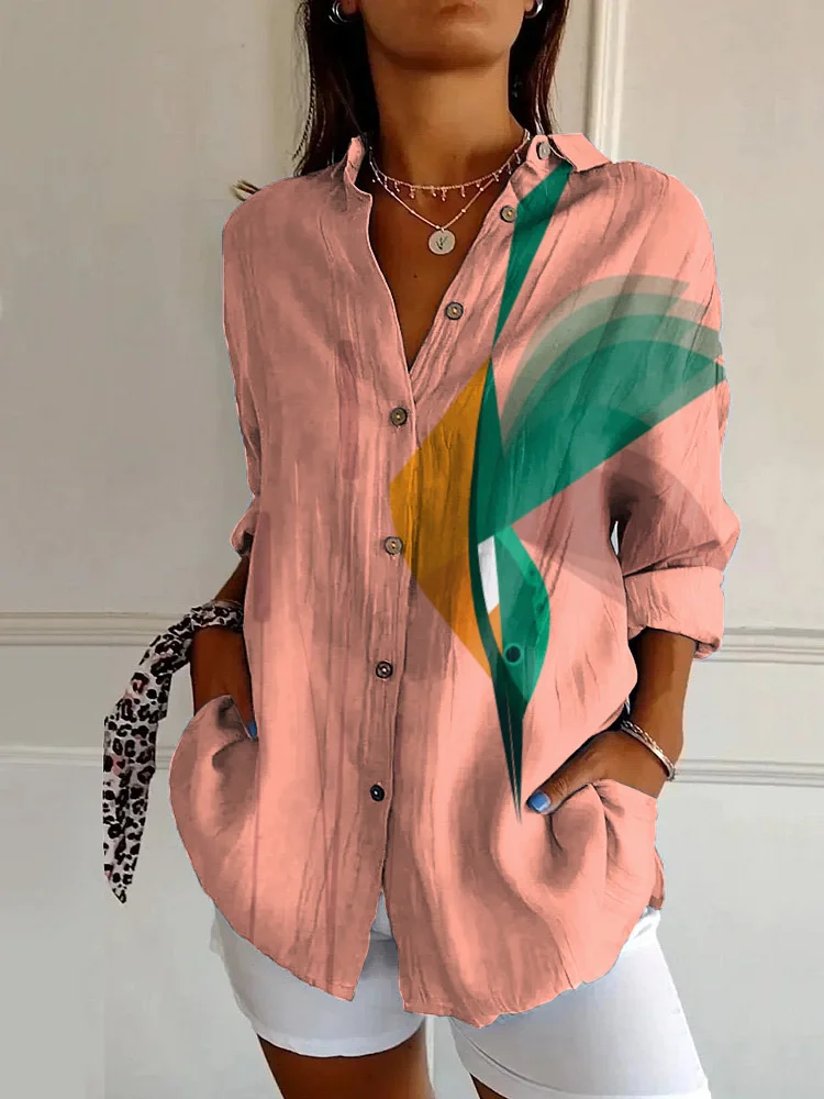 Vintage Bird Art Print Casual Long Sleeve Shirt