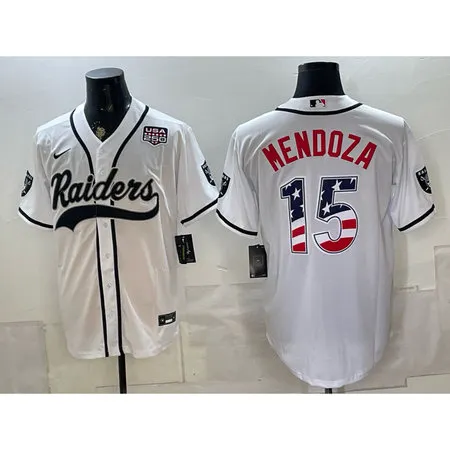 Youth Las Vegas Raiders #15 Fernando Mendoza White USA 250 Fourth of July Vapor Limited Baseball Jersey ED35