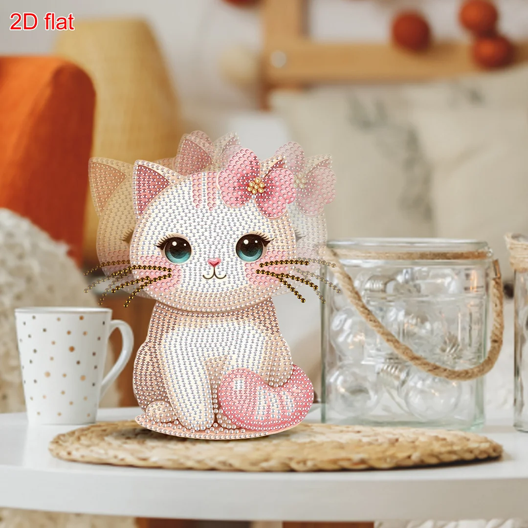 2D Flat DIY Cat Acrylic Shaking Head Diamond Painting Tabletop Ornaments Kit