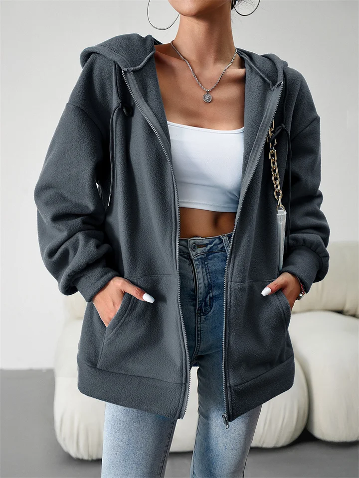 Solid Color Temperament Commuter Women's Fall and Winter Loose Casual Sweater Cardigan Hooded Jacket-Mixcun