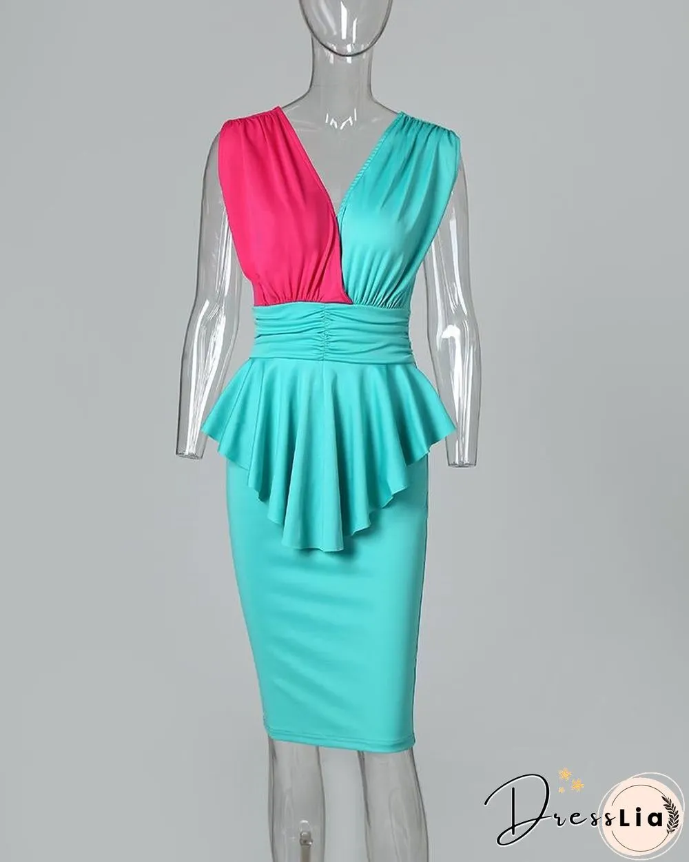 Sleeveless Colorblock Insert Peplum Dress