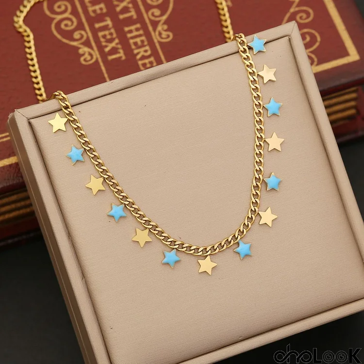 Women's Fashion Drop Oil Star Moon Stainless Steel Necklace