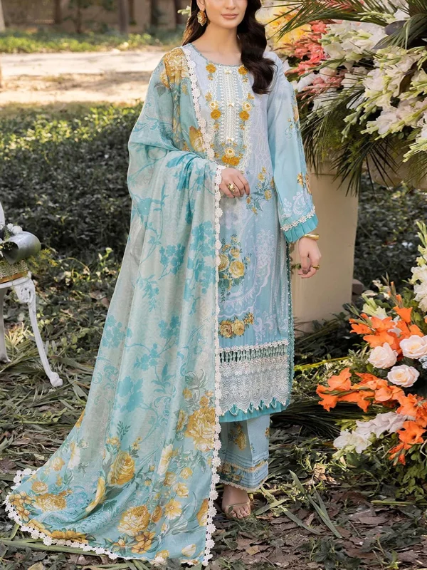Round Neck Lace Flower Embroidery Top and Pants Suit
