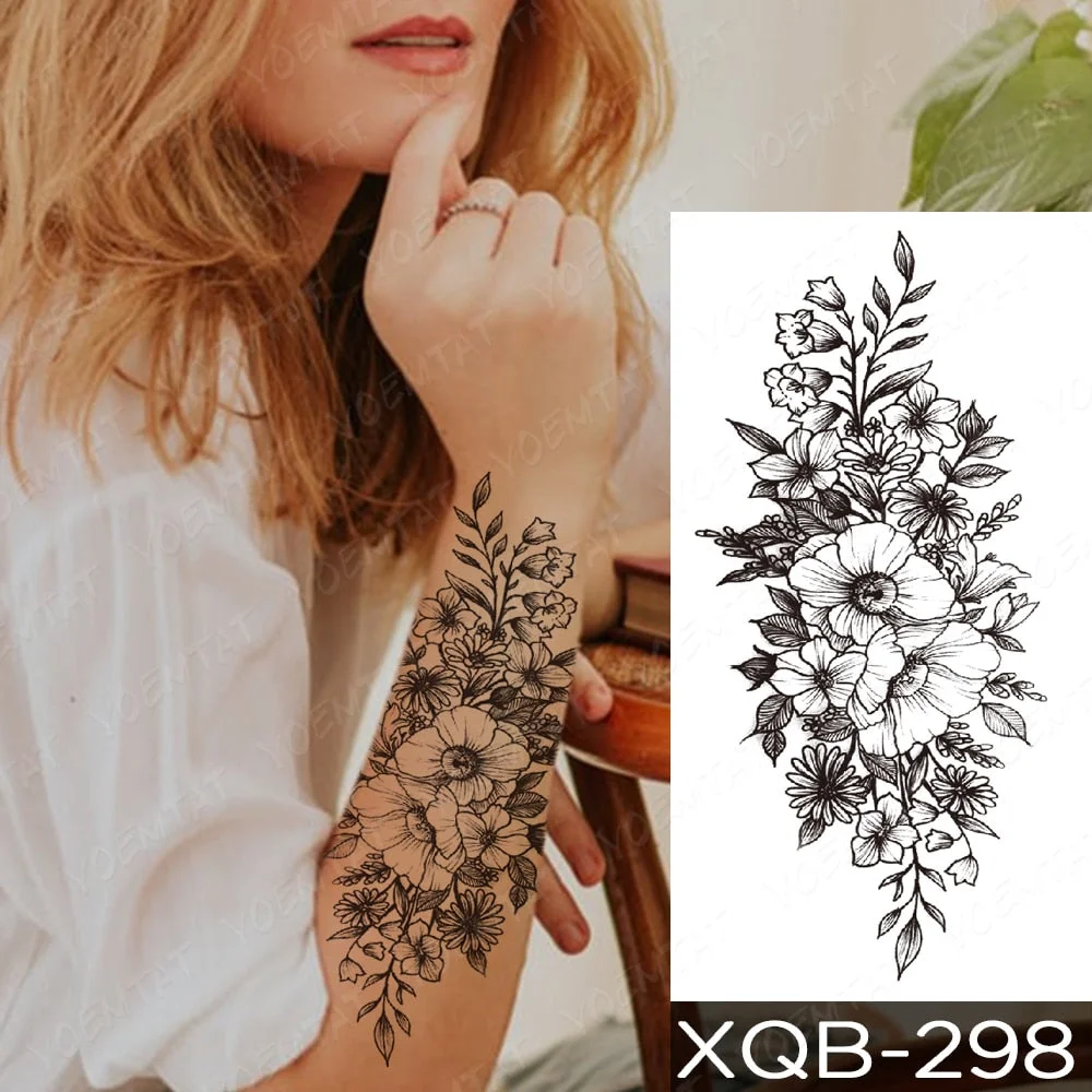 Waterproof Temporary Tattoo Sticker Orchid Flower Tattoos Peony Lotus Lines Painted Rose Body Art Arm Fake Sleeve Tatoo Women