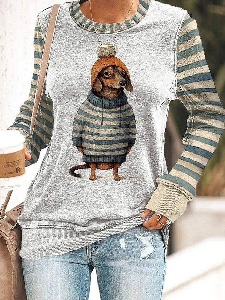 Women's Dog Sweater Printed Casual Long Sleeve Top ​