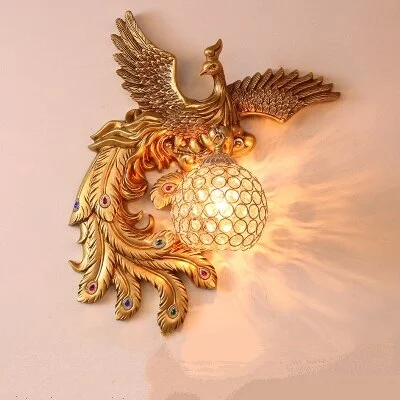 Nordic Peacock Crystal Lampshade Led Wall Lamp Modern Art Resin For Wall Light Living Room Indoor Decor Corridor Sconce Lamp