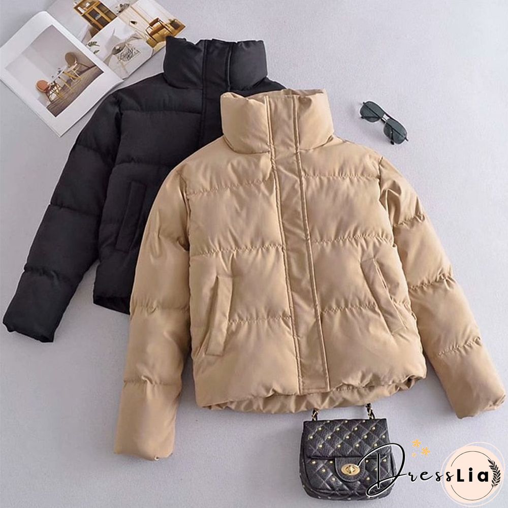 New Autumn Winter Woman Warm Thick Parka Coat Casual Loose Long Sleeves Jacket Chic Khaki Zipper Female Outwear
