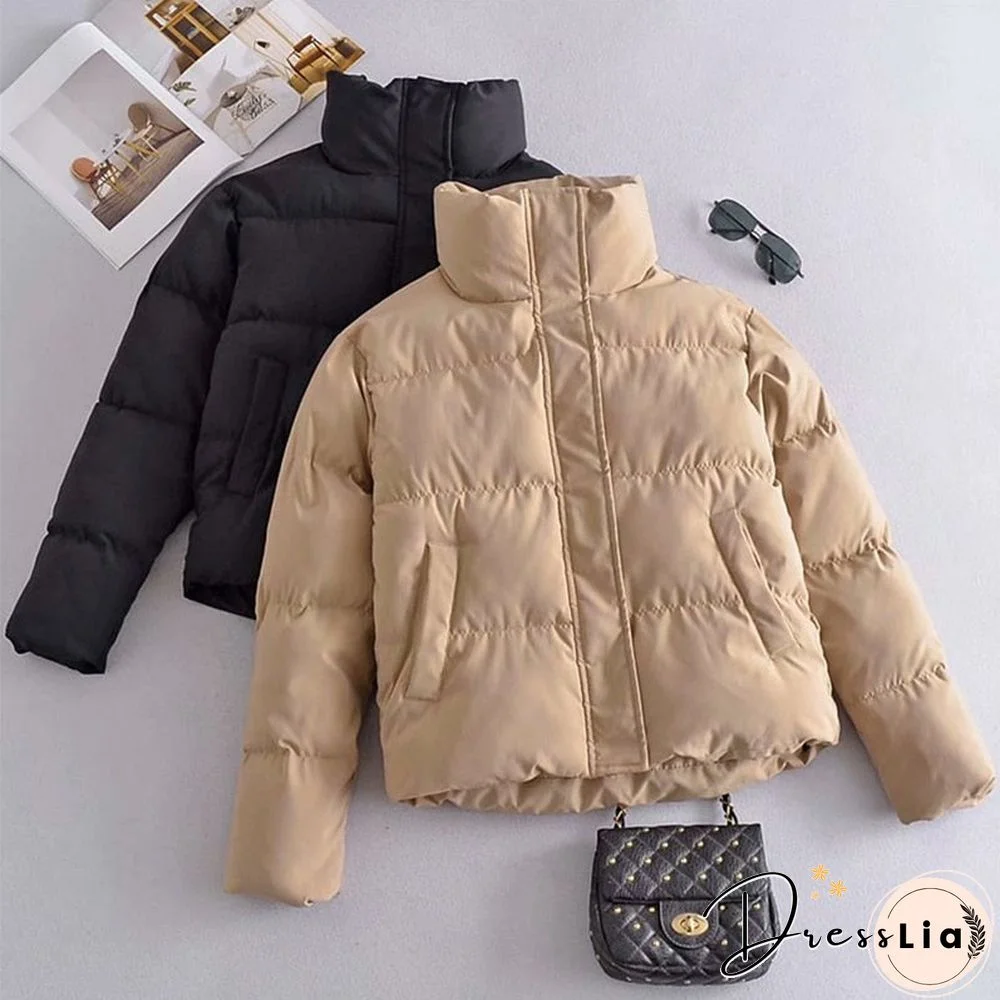 New Autumn Winter Woman Warm Thick Parka Coat Casual Loose Long Sleeves Jacket Chic Khaki Zipper Female Outwear