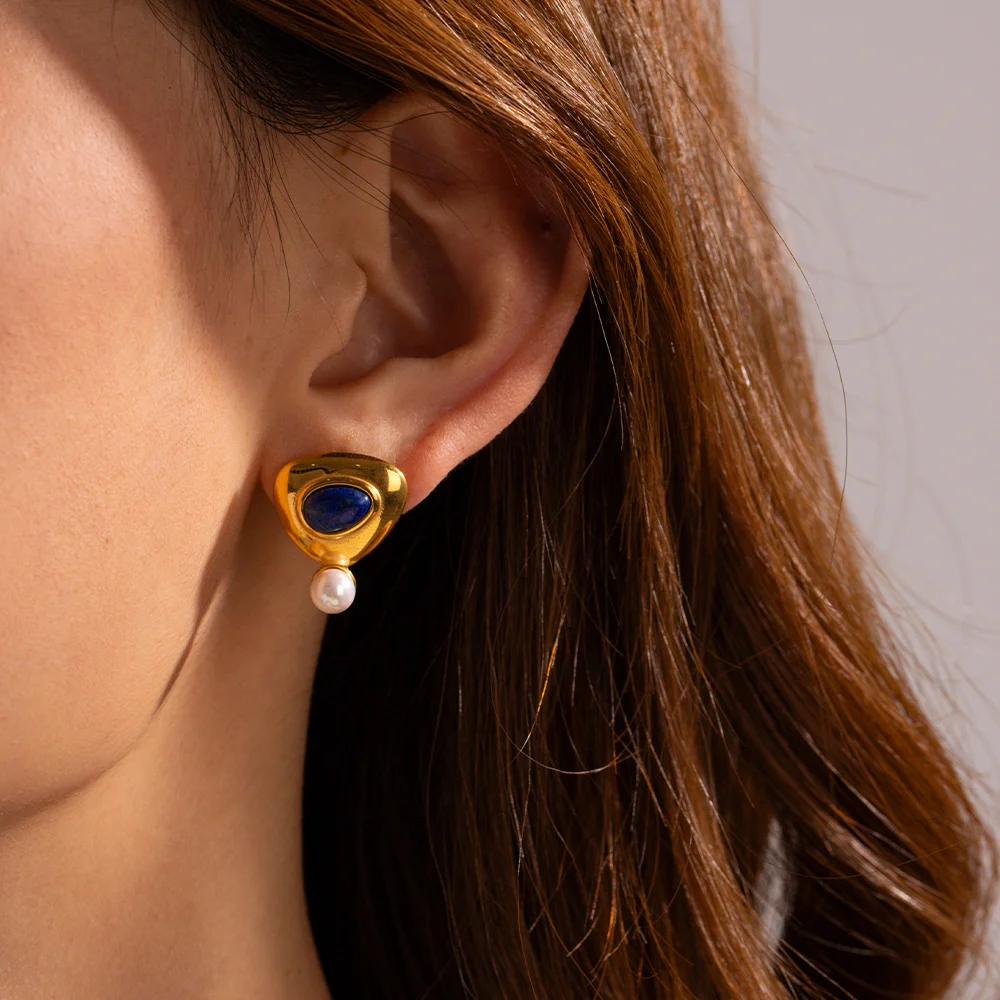 Vintage Inlaid Lapis Lazuli Earrings & Necklace