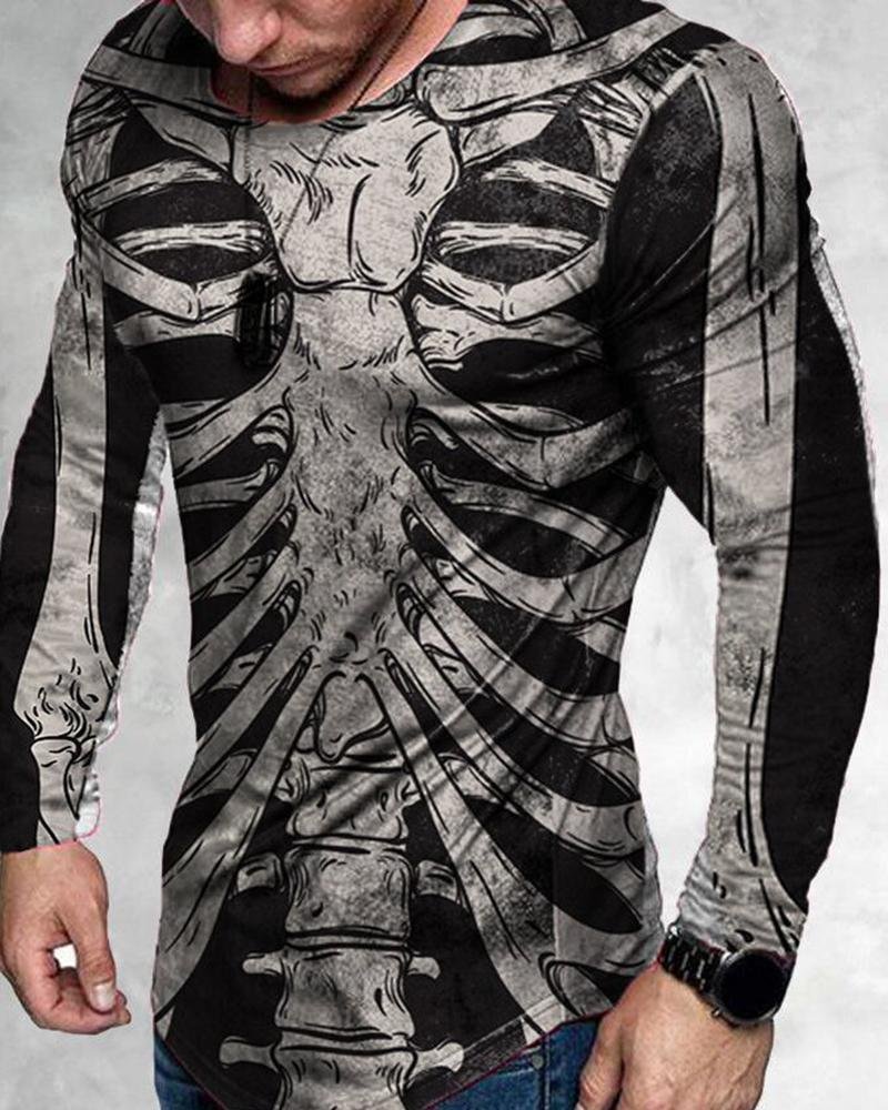 Men's Skull Printed Long Sleeve T-shirt