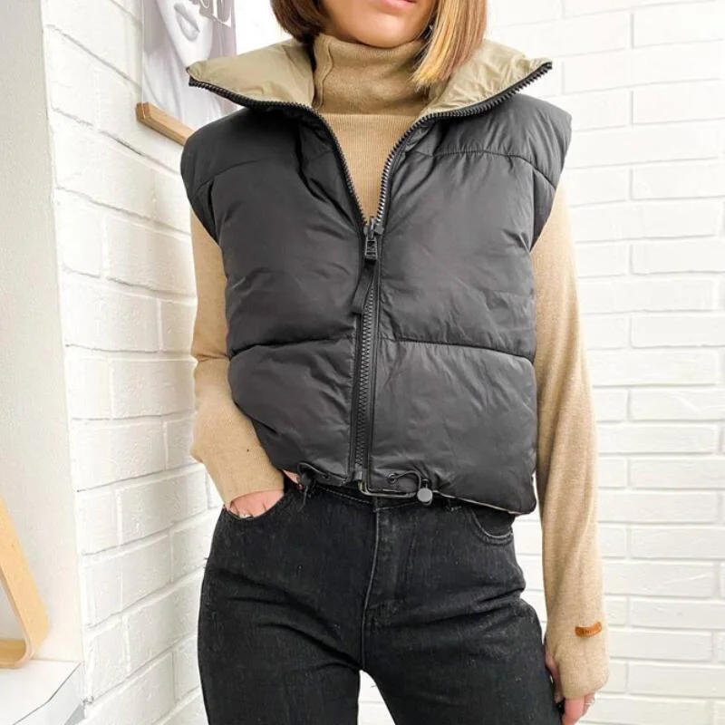 Cropped Vests For Women Winter Coat Warm Vest Down Jacket Female Sleeveless Parkas Short Waistcoat Ladies Down Coat Gilet Femme