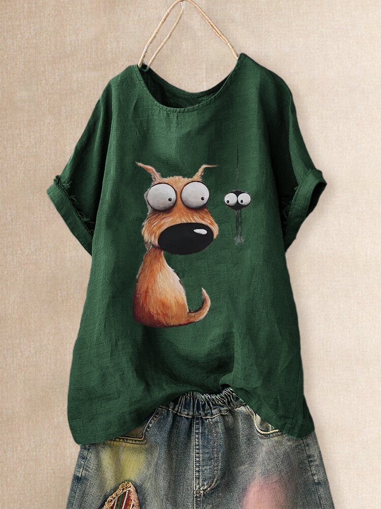 Dog Frint Cute Casual Shirt O neck Short Sleeve T Shirt For Women P1657469