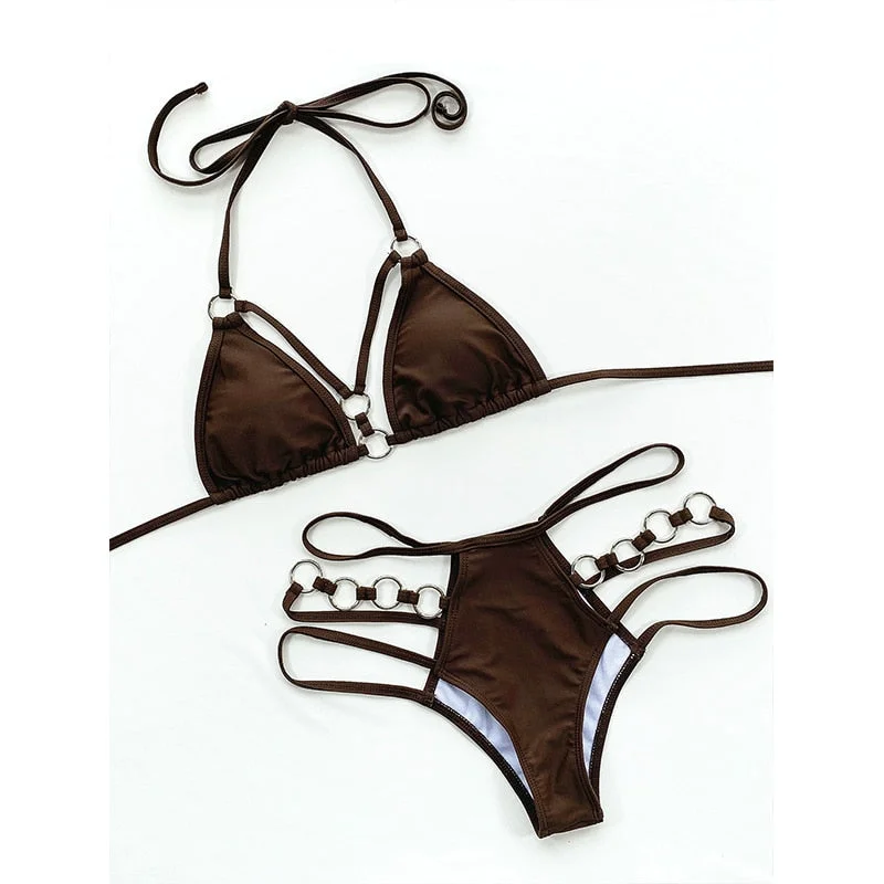 Peachtan Sexy halter bikini set Solid swimsuit 2022 new bathing suits swimwear conjunto biquinis feminino trajes de ba&ntilde;o mujer