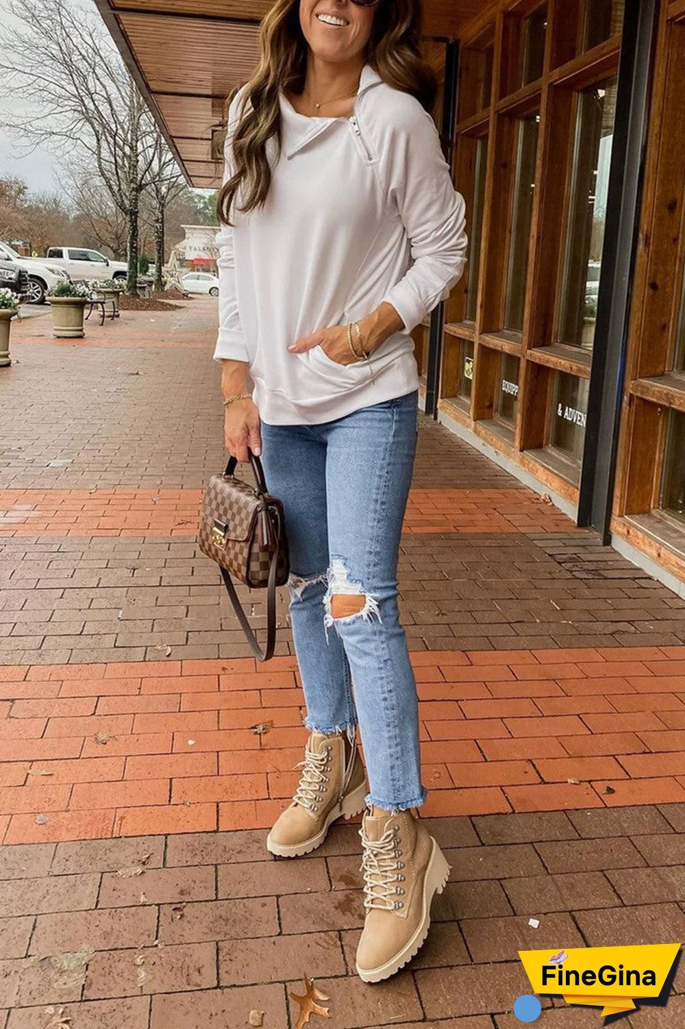 Fashion Casual Solid Zipper Zipper Collar Tops