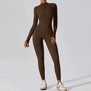 Happytosex Zipper Yoga Boilersuit Long Sleeved Women's Sportswear Gym Jumpsuits Workout High-intensity Fitness One-piece Skin-tight Garment