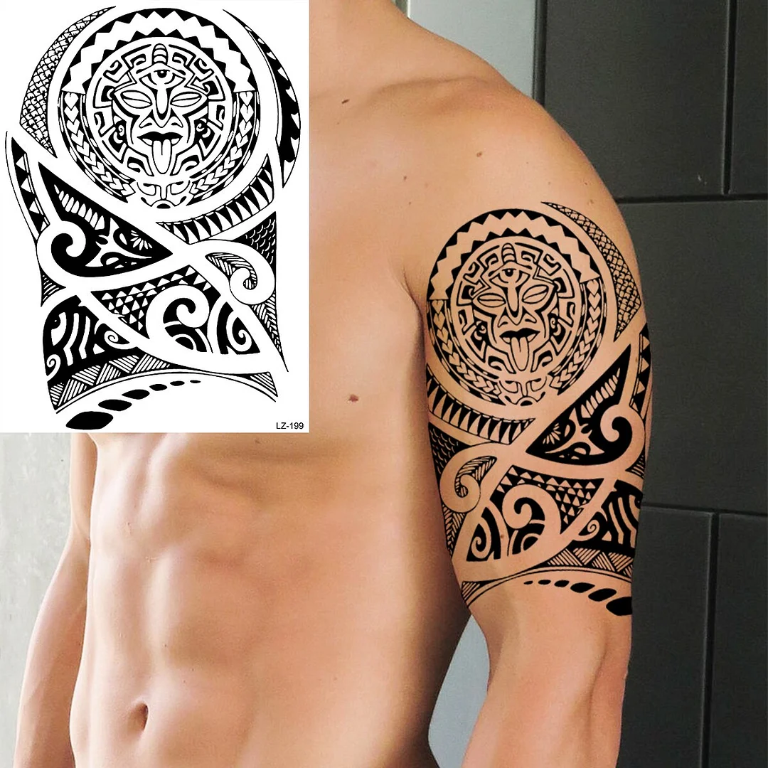 Sdrawing Black Skull Rose Flower Back Temporary Tattoos For Women Men Halloween Compass Round Fake Tattoo Sticker Skeleton