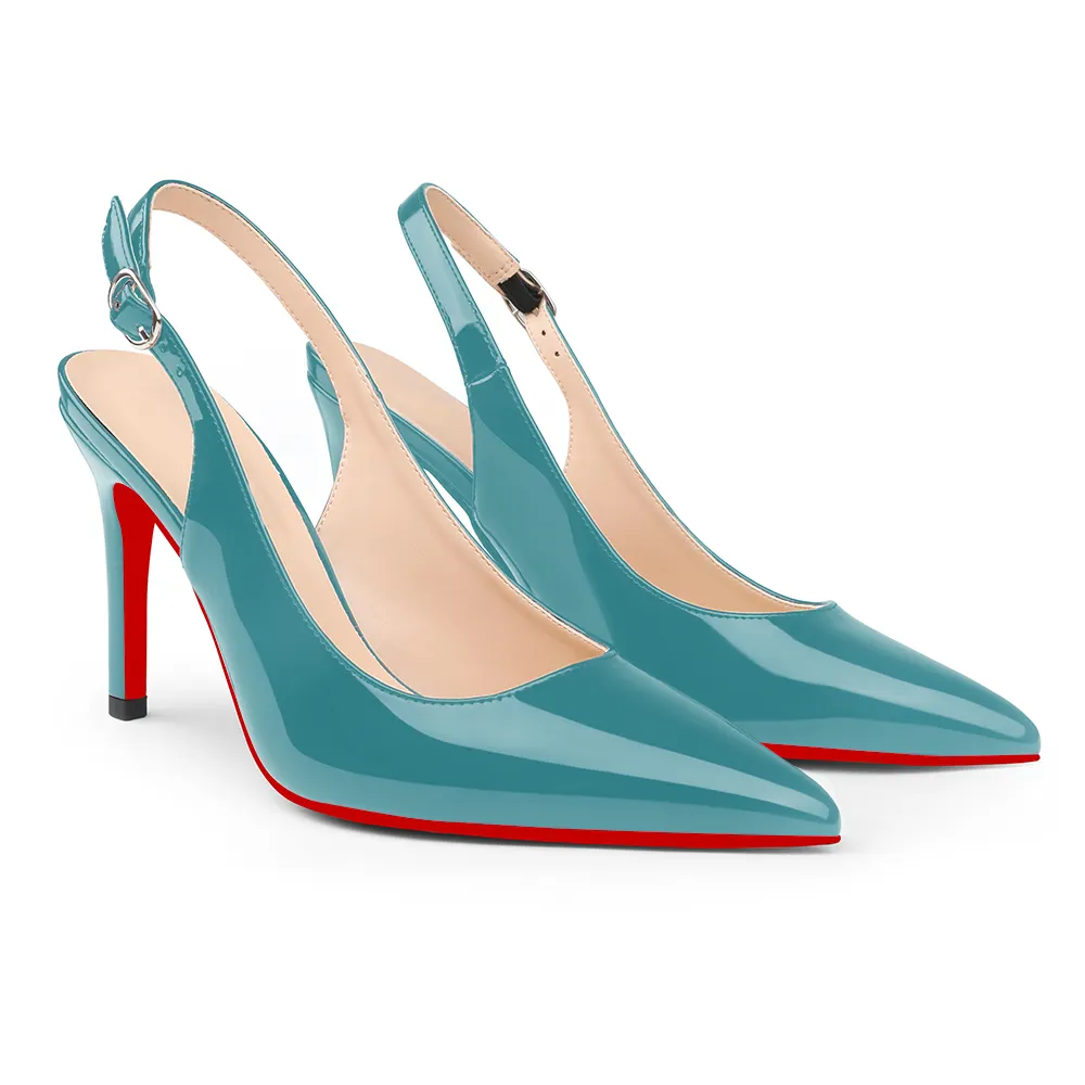 90mm Women's Pointed Toe Slingback Heels Red Bottoms Pumps Comfortable Dress Shoes-vocosishoes