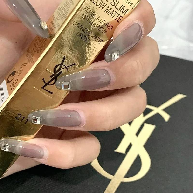 24pcs White Butterfly False Nail Patch Glue Type Removable Long Paragraph Fashion Manicure Coffin Fake Nail Patch Ballerina Art-Nail Inspo