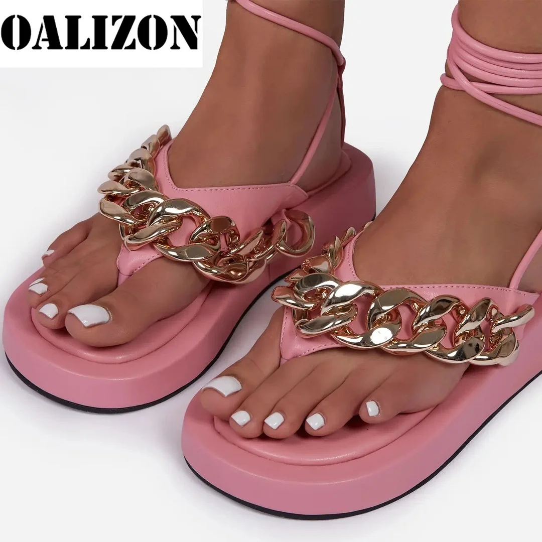 New Summer Gladiator Roman Women Chain Flip Flops Sandals Slippers Shoes Women Open Toe Flat Platform Lady Casual Sandals Shoes