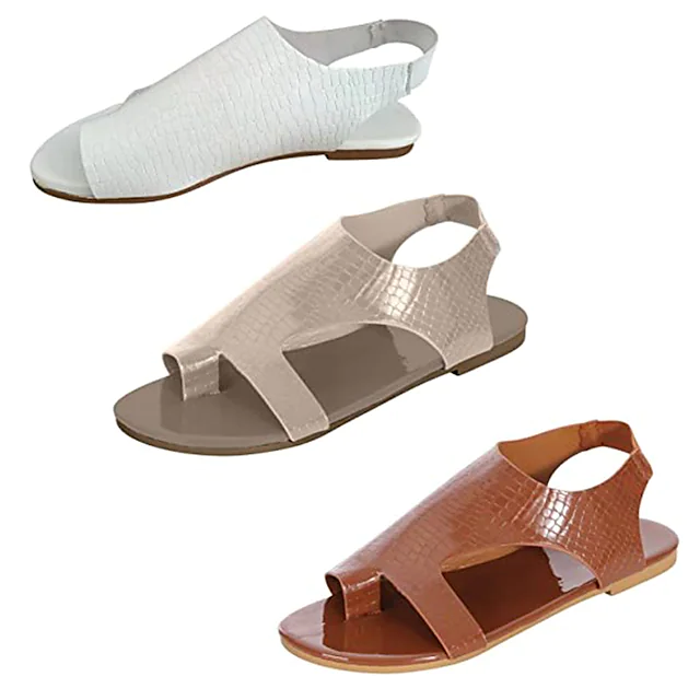  Women's Sandals Orthopedic Sandals Bunion Sandals Plus Size Flat Heel Open Toe Casual Daily Outdoor Walking Shoes PU Leather Loafer Summer Solid Colored White Gold Brown