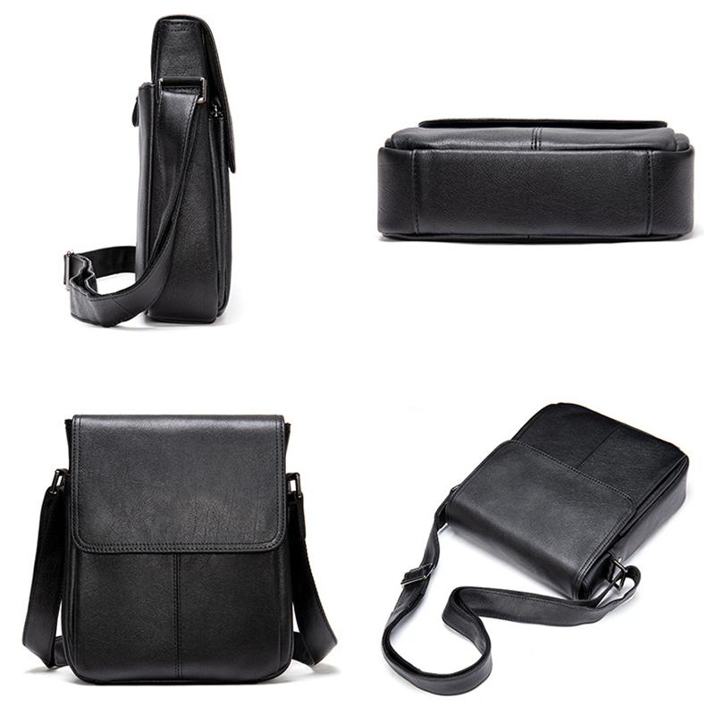 Black Single Tone Foldover Top Adjustable Sling Soft Leather Messenger Bag