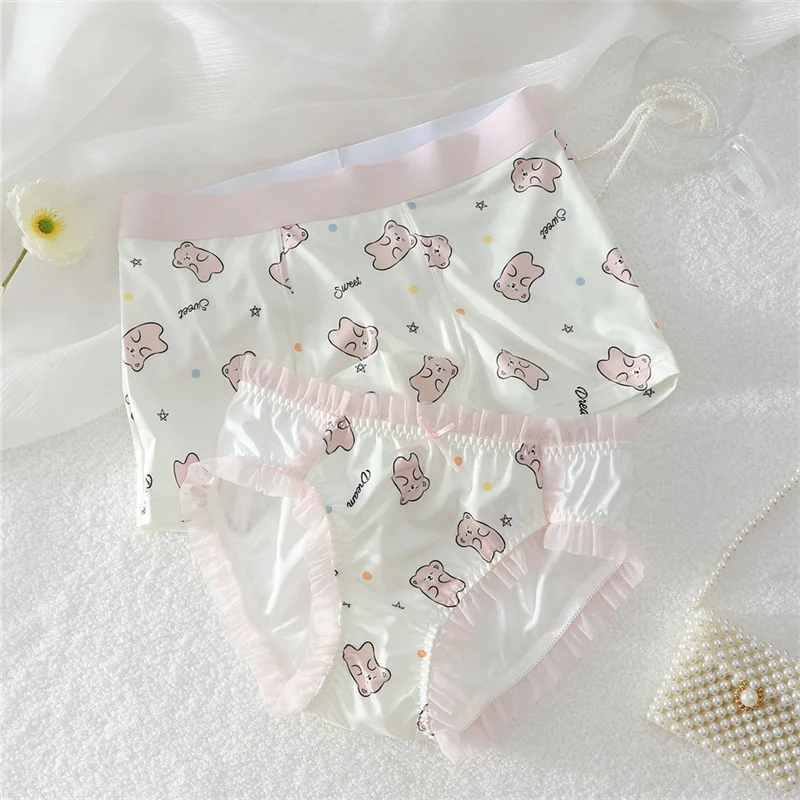 Guraa Japanese Cute Couple Underwear Girl Bear Lingerie For Women Men's Shorts Boxers Panties Kawaii Sexy Mesh Female Briefs Lovers