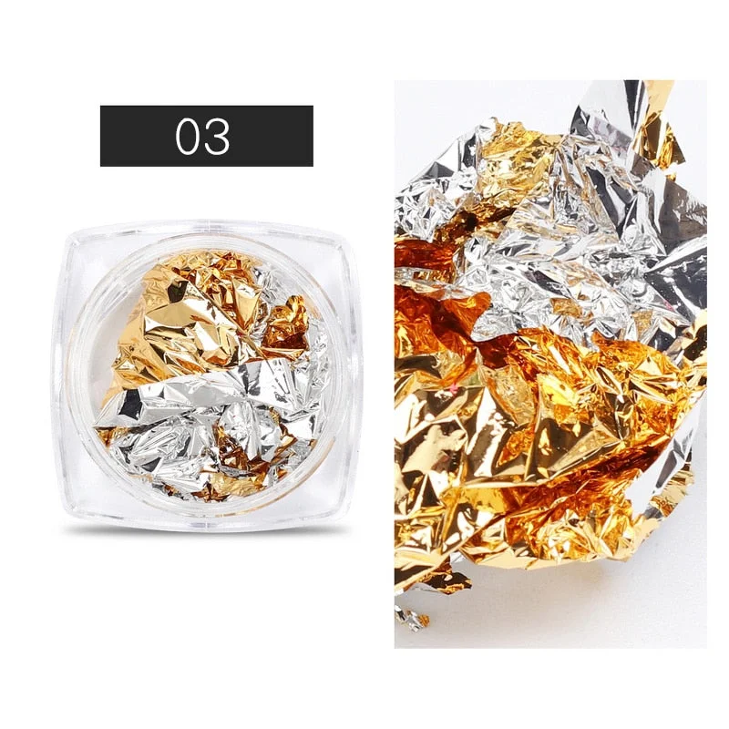 1Box Gold Silver Green Nail Art Foil Paper Colorful Irregular Aluminum Nail Sticker Glitter Gel Polish Decoration