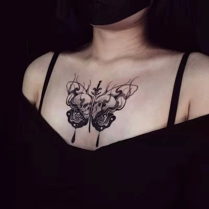 Temporary Skeleton Butterfly Tattoo Stickers Men Women Waterproof Dark Lasting Cool Fashion Art Fake Tattoos Personality Tattoo