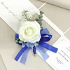 10PCS Wedding Bridal Groom Catering Business Ceremony Guests Blue White Corsage Boutonniere Wrist Bouquets Artificial Flower