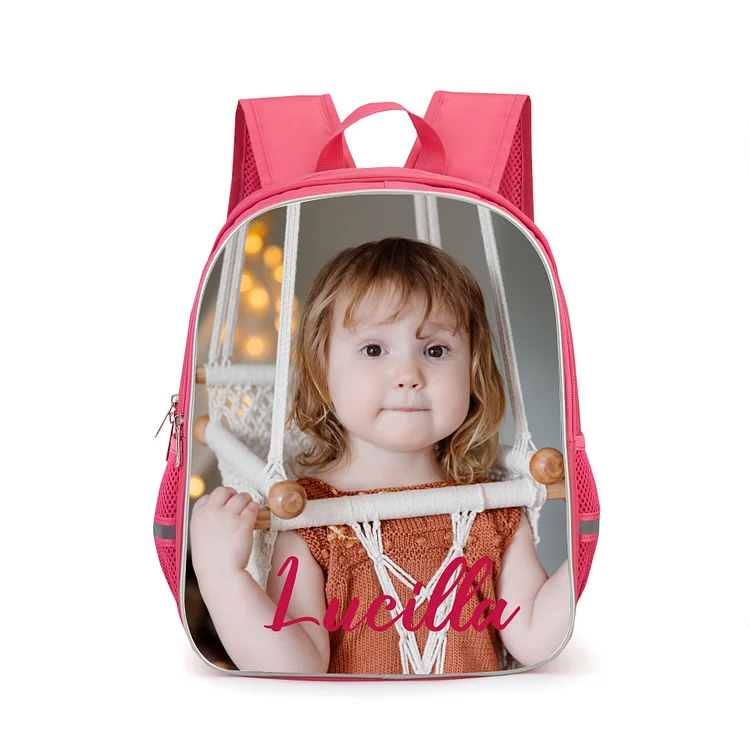 Personalized Name School Bag Photo Girls Pink Backpack, Customized Schoolbag Travel Bag For Kids