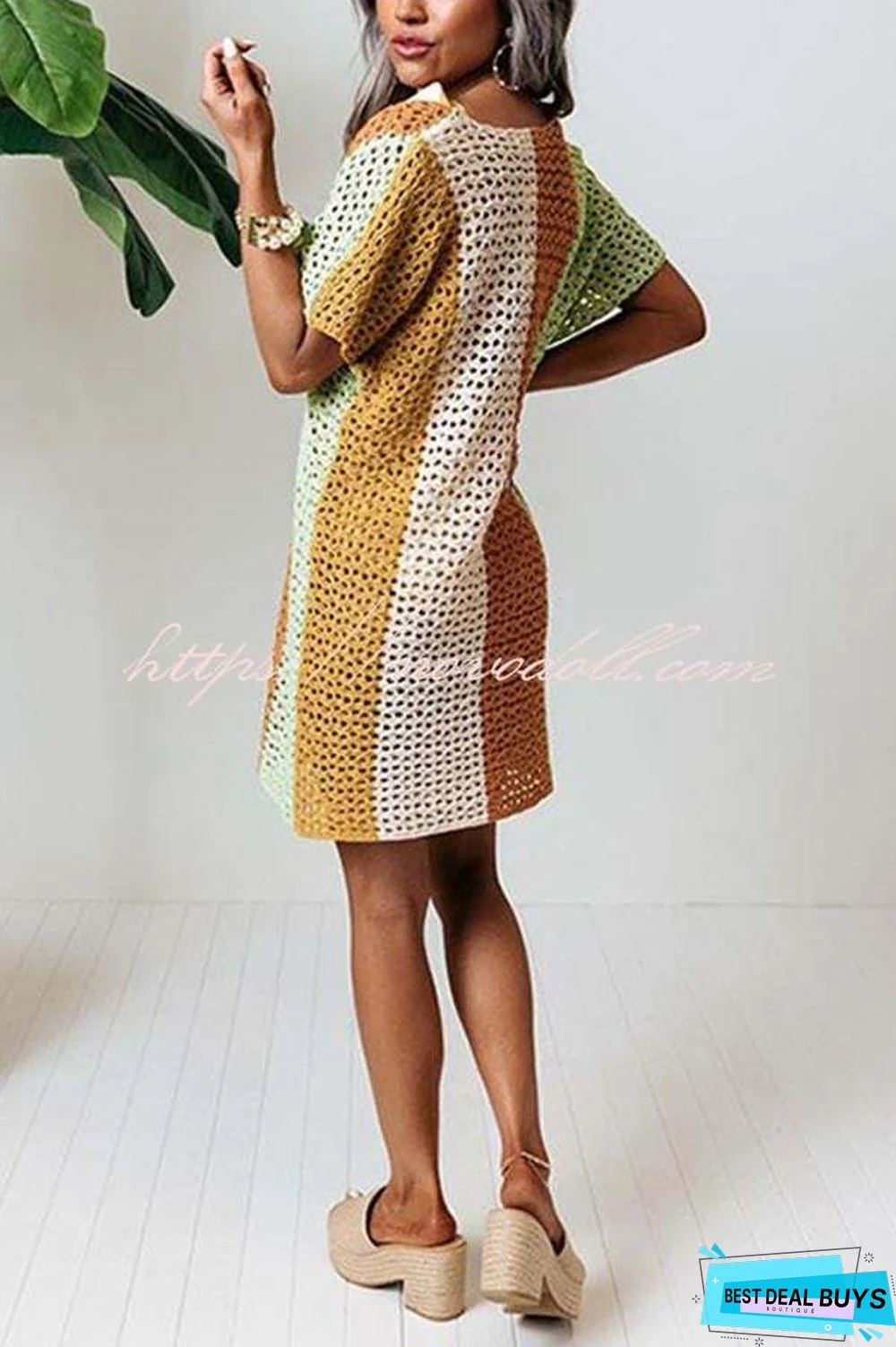 Ocean Whimsy Colorblock Crochet Cover Up Dress