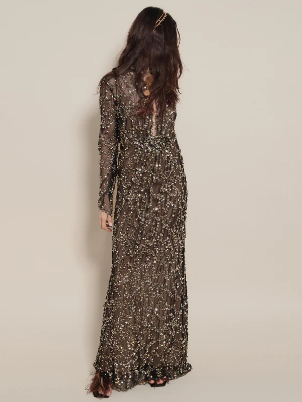 Sequined Mesh Maxi Dress