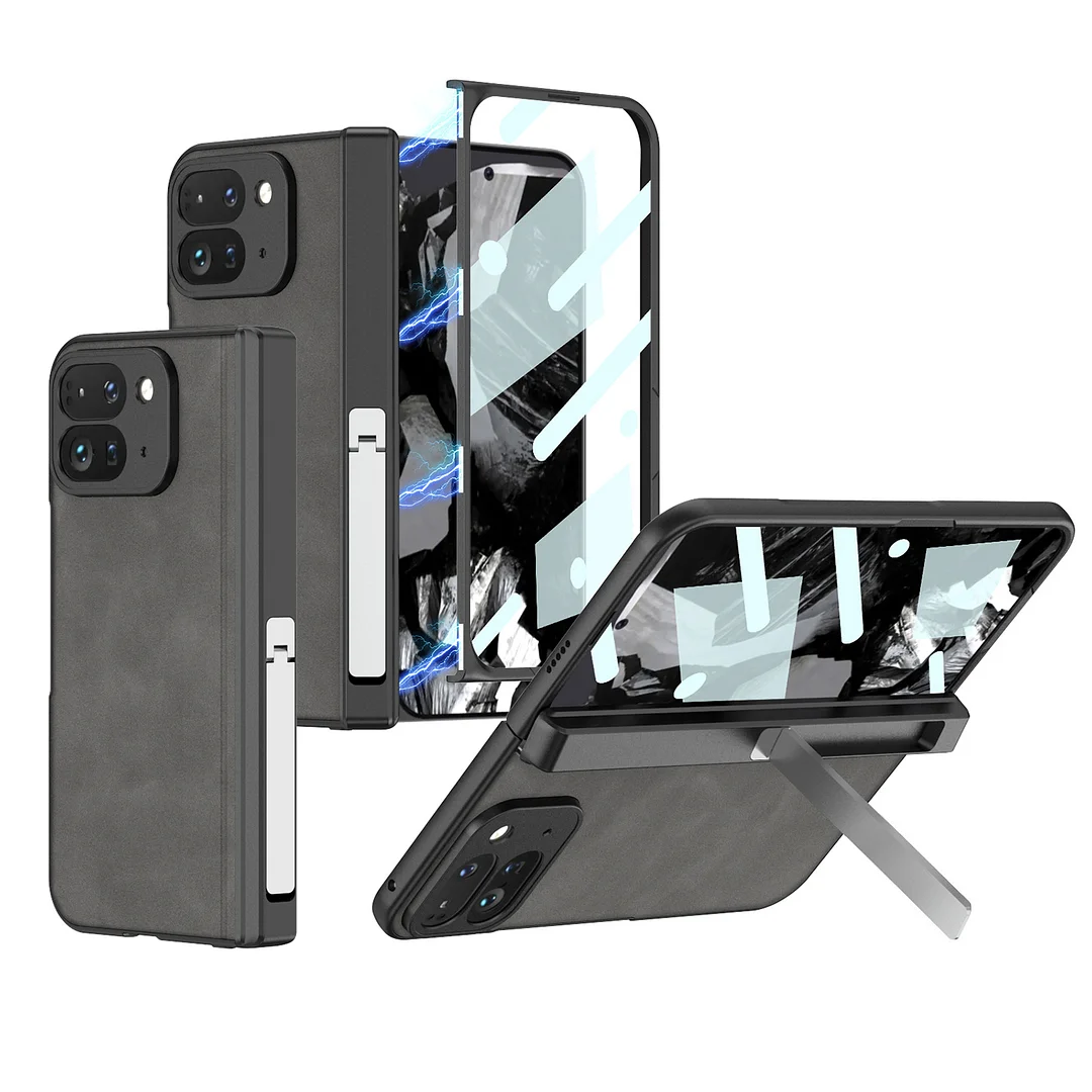 Applicable To Google Pixel 9 Pro Fold Mobile Phone Case Folding Screen Stand Frosted Beige Leather Hard Case