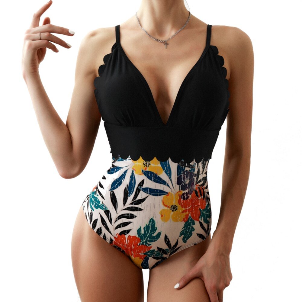2021 New Sexy One Piece Swimsuit Women Patchwork Swimwear Female V-Neck Bodysuit Monokini Push Up Bathing Suit Summer Beach Wear