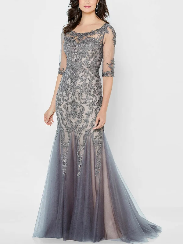 Round Neck Lace Mesh Maxi Dress