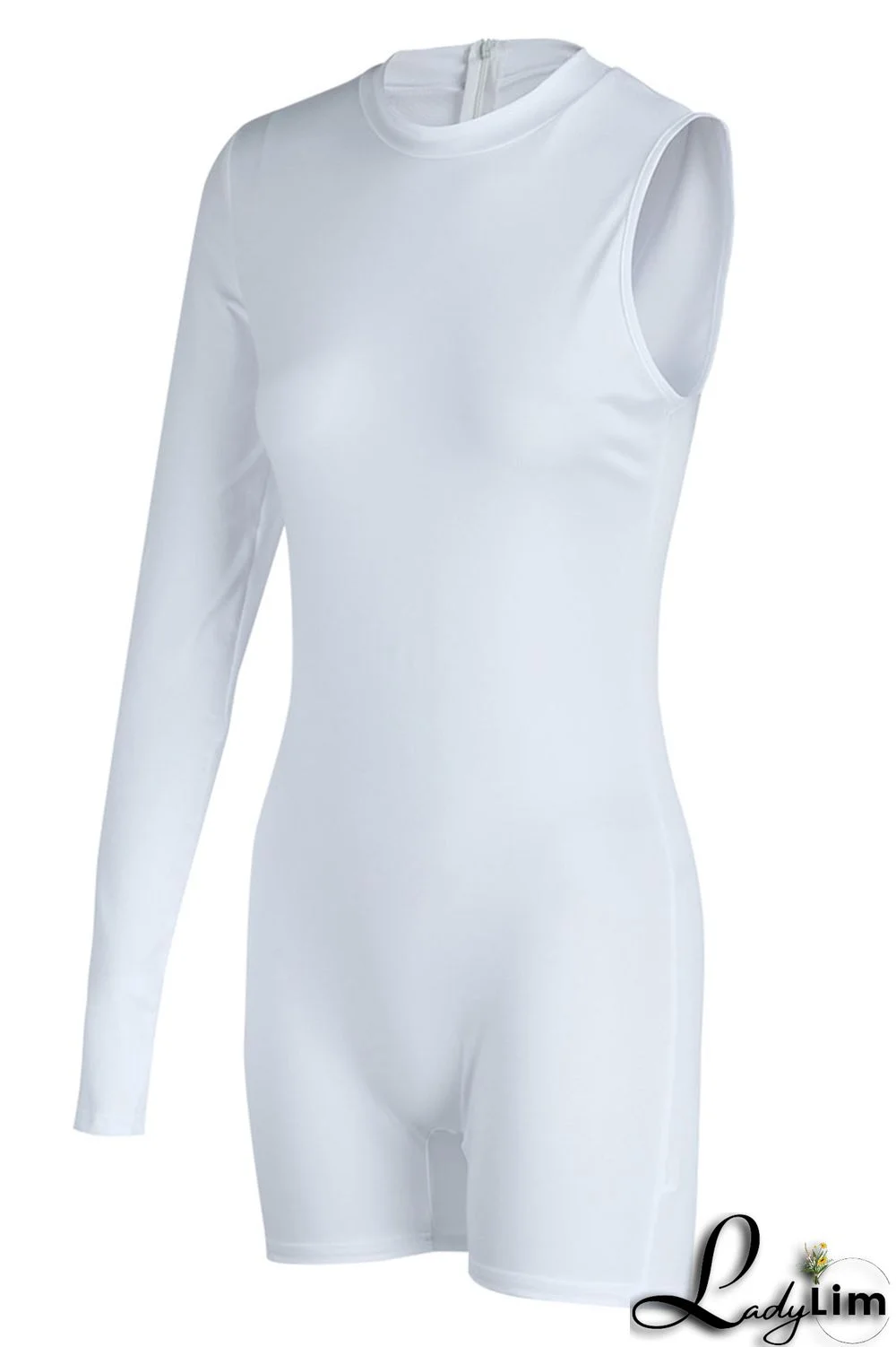 Black Sexy Sportswear Solid Patchwork Asymmetrical O Neck Skinny Jumpsuits