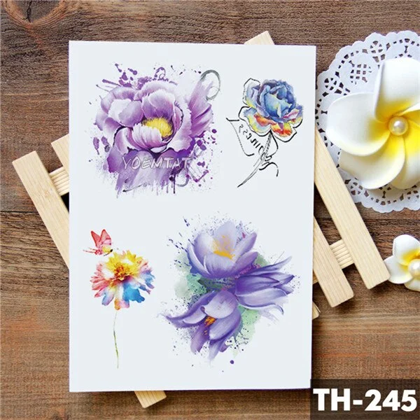 Bird Cage Peacock Flowers Waterproof Temporary Tattoo Sticker Body Art Arm Watercolor Drawing Tattoo Butterfly Rose Fake Tattoo