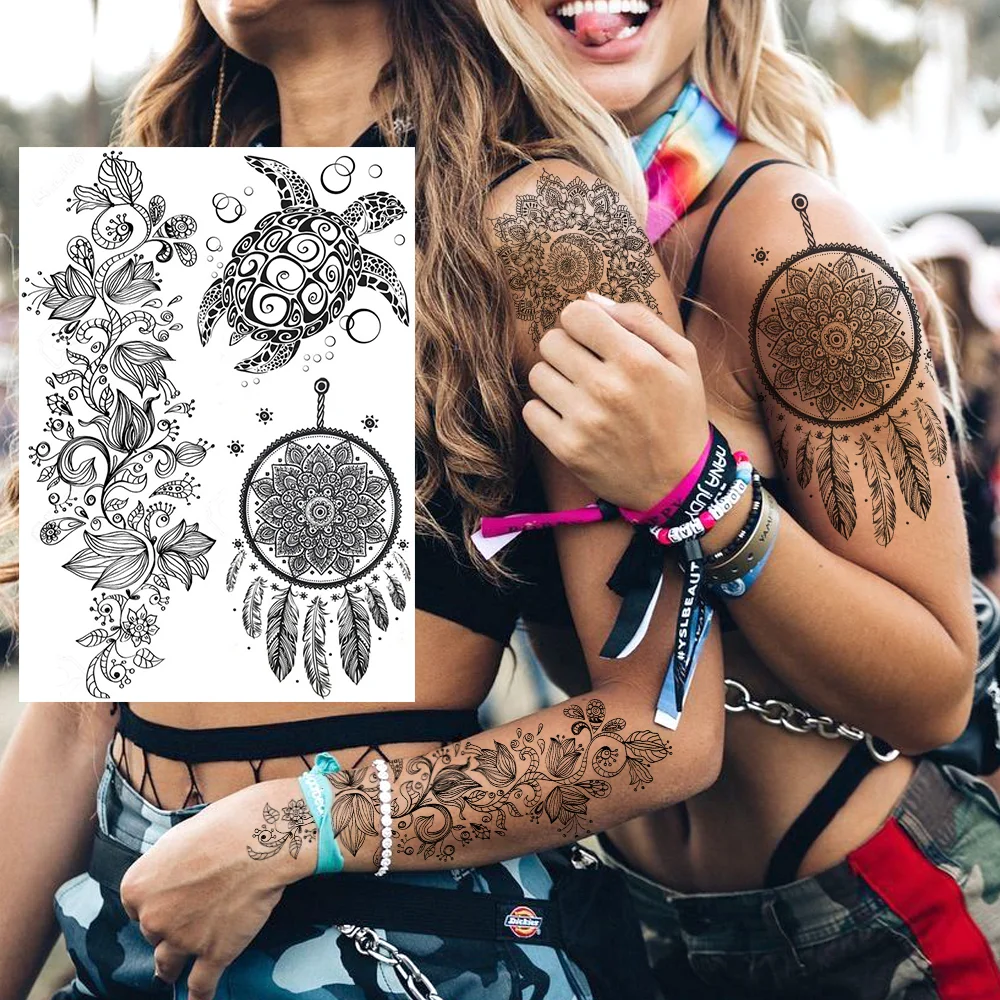 Sdrawing Henna Flower Temporary Tattoos For Women Fashion Body Art Tatoos Realistic Fake Jewelry Mandala Dreamcatcher Tattoos Sexy