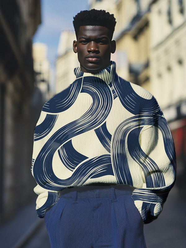 Men's Abstract Aesthetic Art Print High Neck Knit Sweatshirt